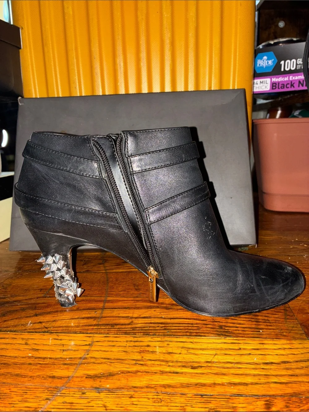 Vince Camuto Black Leather Ankle Booties with Studded Heels